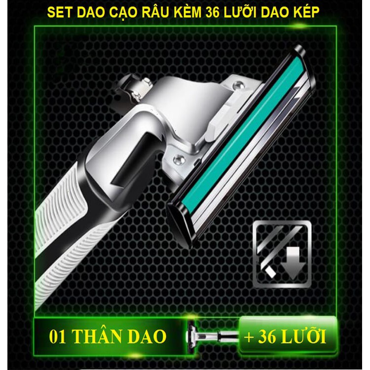 Dao cạo râu combo 36 lưỡi kép, 1 thân dao, 1 tuýp bọt, Bộ cán cạo kèm lưỡi và kem tạo bọt có hộp đựng FERADO