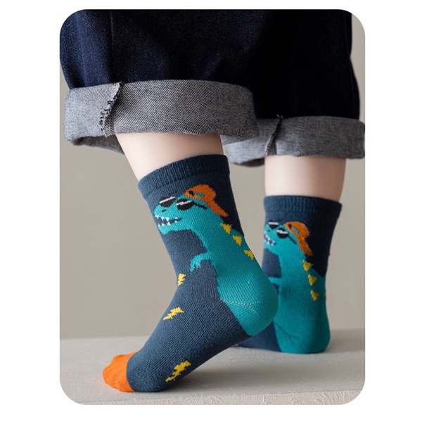 𝗦𝗵𝗼𝗽 𝗠𝗲̣ 𝗕𝗼𝗯 𝟴𝟲 - Set 5 Đôi Tất cotton Khủng Long cho bé trai
