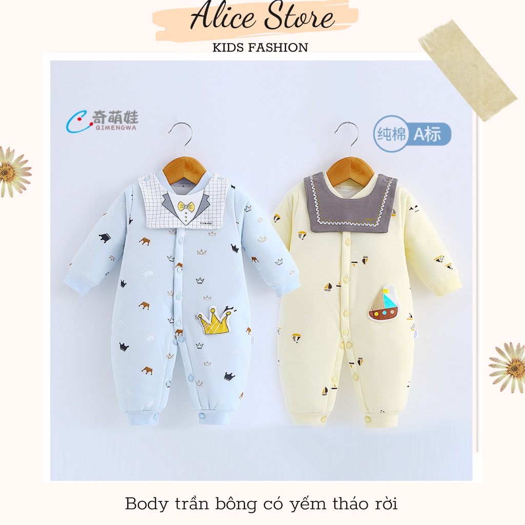 Quần áo trẻ em mùa đông💖FREESHIP💖 Bộ body cotton trần bông có yếm tháo rời cho bé nam nữ năm 2022