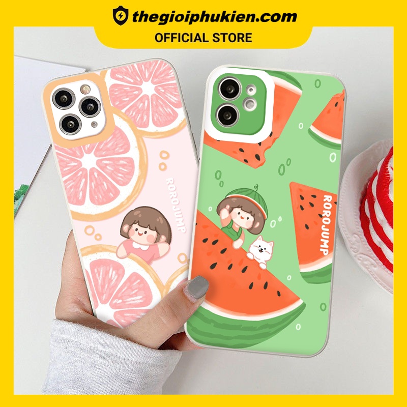 Ốp iphone - Ốp lưng iphone cạnh vuông viền camera Roro hoa quả dành cho ip 6 đến 14promax - ng273