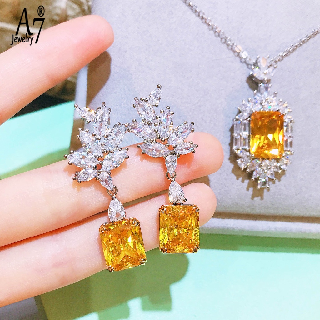 Bông Tai Bạc A7 S925 Đính Đá Kim Cương Giả Nhiều Màu Sắc