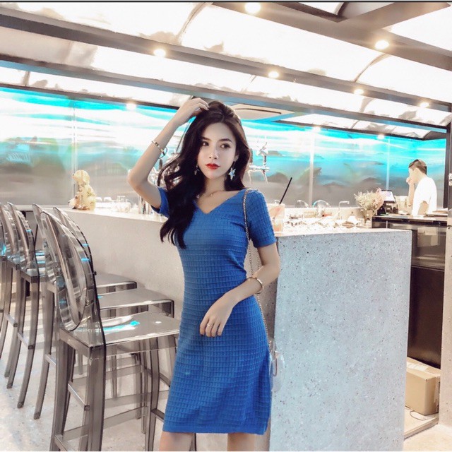 Sỉ Đầm len body cổ tim Hàn quốc 💋ảnh thật clip💋