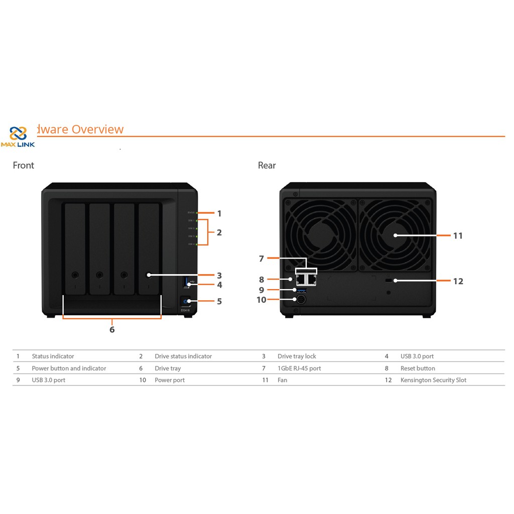 Thiết bị lưu trữ  Synology NAS DS418 Đen - Hàng Chính Hãng