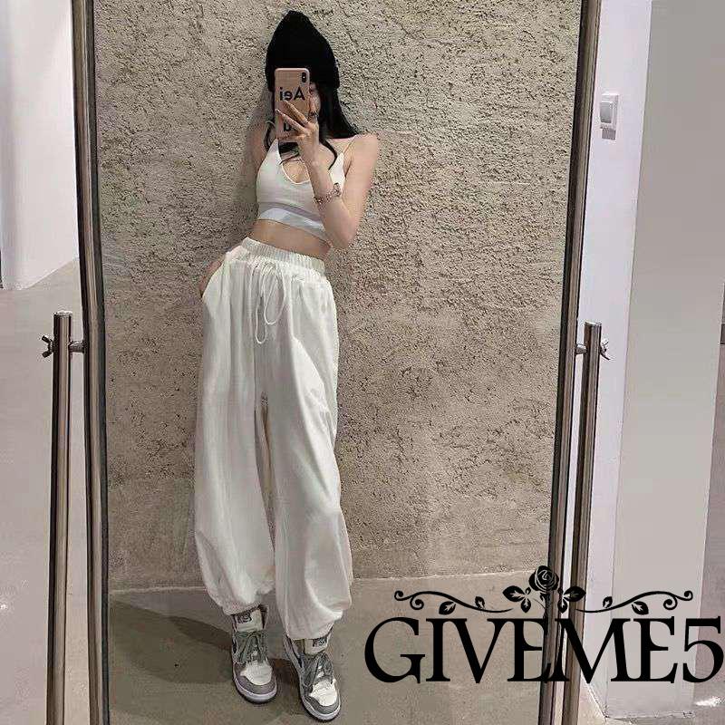 Bộ Áo Thun Không Tay Hở Lưng + Quần Dài Eo Cao Dáng Rộng Cho Nữ Khiêu Vũ