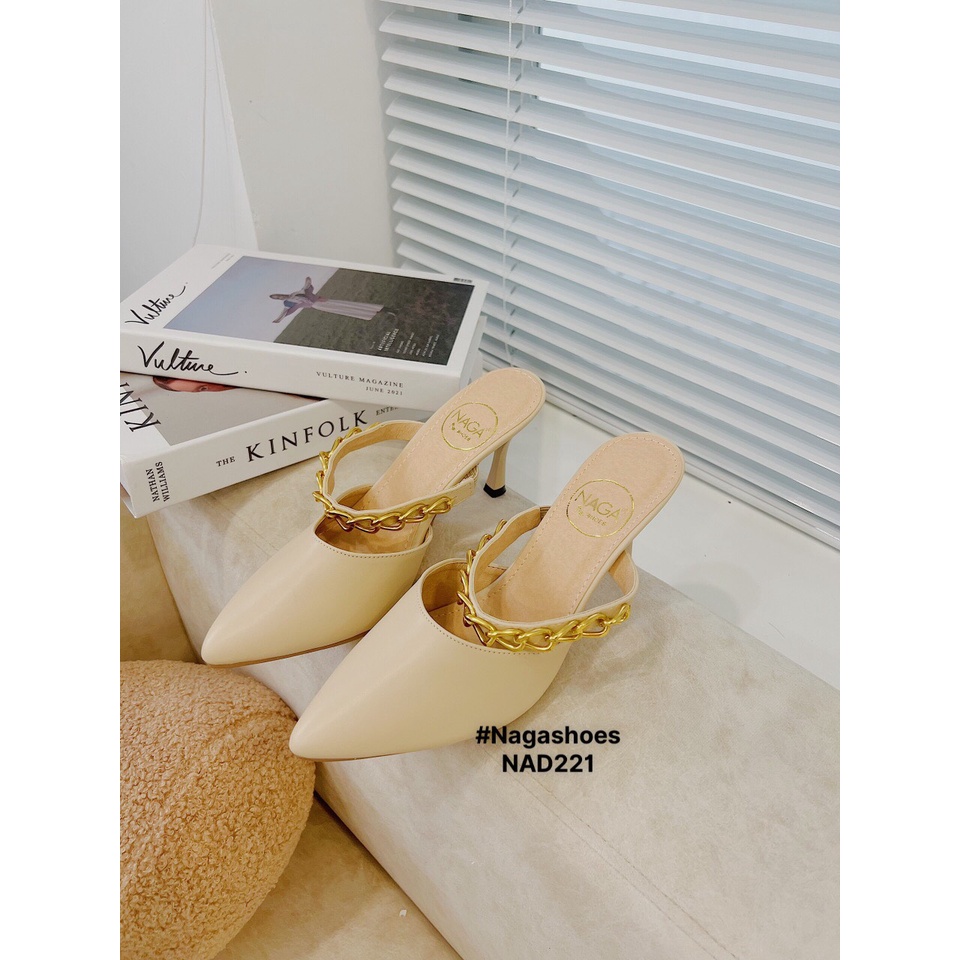 [FORM BÉ CẦN TĂNG 1 SIZE ]DÉP NAGASHOES MŨI NHỌN PHỐI XÍCH 8P NAD221