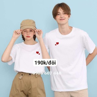 Áo đôi trắng tim ❤️ tình yêu, áp cặp nam nữ phong cách nhất
