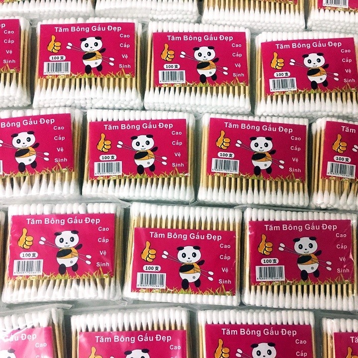 Tăm Bông Cán Gỗ Gấu Đẹp ( Gói 100 Que ) Chất Lượng