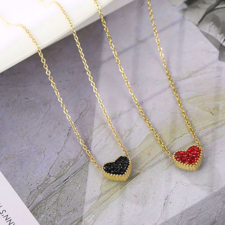 Dây chuyền nữ titan hình trái tim 2 mặt đỏ đen siêu đẹp, bền màu, hợp thời trang