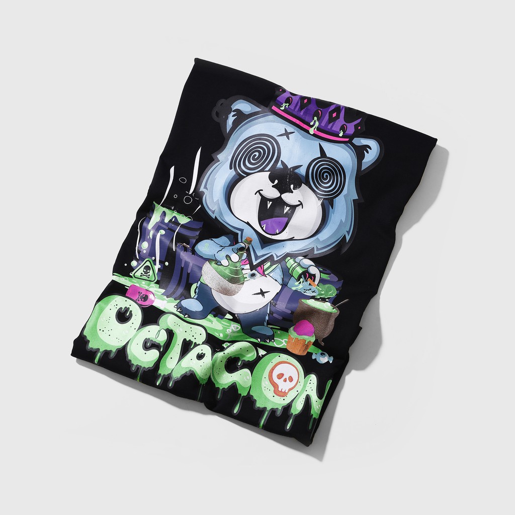 Áo Thun Tay Lỡ Nam Nữ OCTAGON PSYCHO BEAR Màu Đen Form Oversize