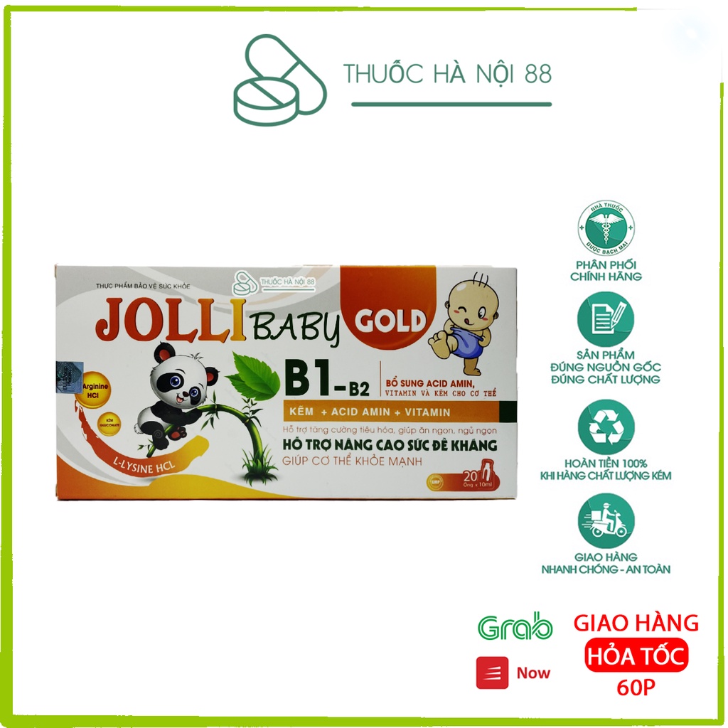 Siro JOLLI BABY GOLD Tăng cường hệ tiêu hóa cho trẻ em biếng ăn Hộp 20 ống