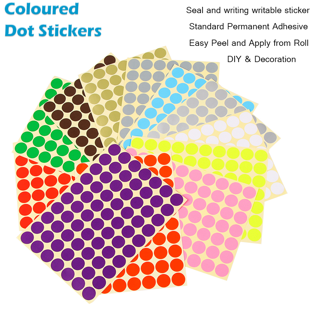 ROW /15 Sheets Craft Package Label Paper Tag Coloured Dot Stickers Circles Party Decoration Office School Supplies DIY Adhesive Stationery Sticker/Multicolor