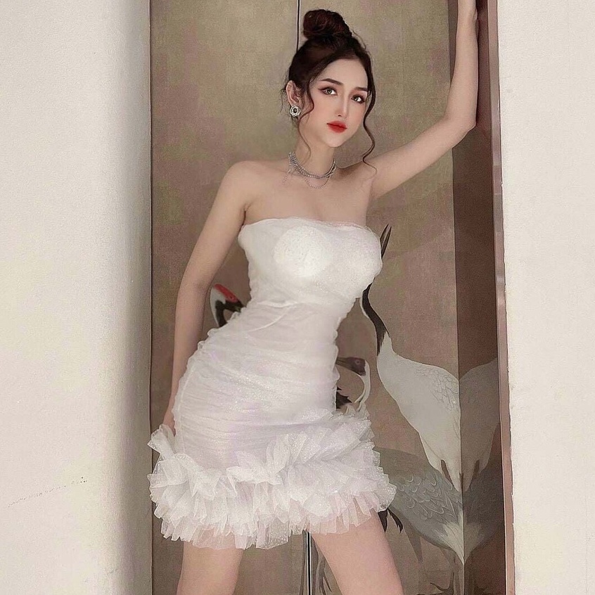 Đầm nữ body ngắn kiểu đầm dự tiệc cách điệu chân váy nhún bèo chân váy đuôi cá thời trang thiết kế ARAVA | BigBuy360 - bigbuy360.vn