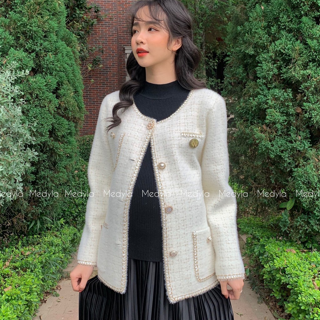 Áo khoác len lông mịn cao cấp - Áo Khoác Nữ Cardigan dáng ngắn hàng cao cấp thiết kế Medyla quà tặng tết thầy cô AKL003 | BigBuy360 - bigbuy360.vn
