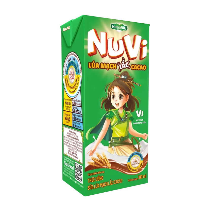 Thùng 48 hộp NuVi Thức Uống Sữa Lúa Mạch Lắc Cacao TU.NLL180SP 180ml - Thương Hiệu NUTIFOOD - TACAPU