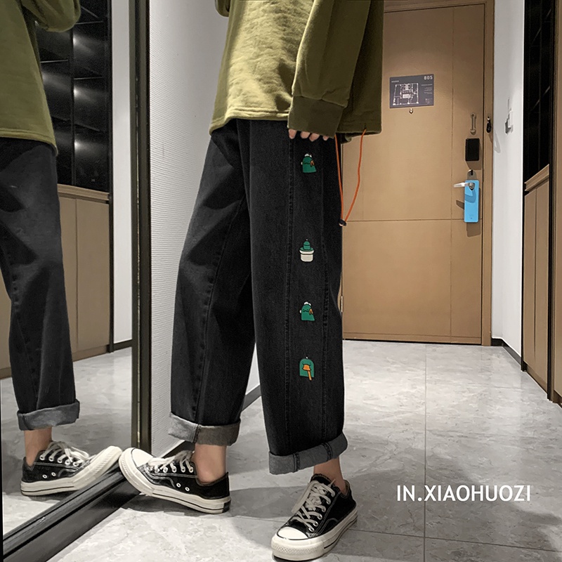 Quần jean ống suông rộng in họa tiết bên hông thời trang Hàn Quốc cho nam và nữ
 | BigBuy360 - bigbuy360.vn