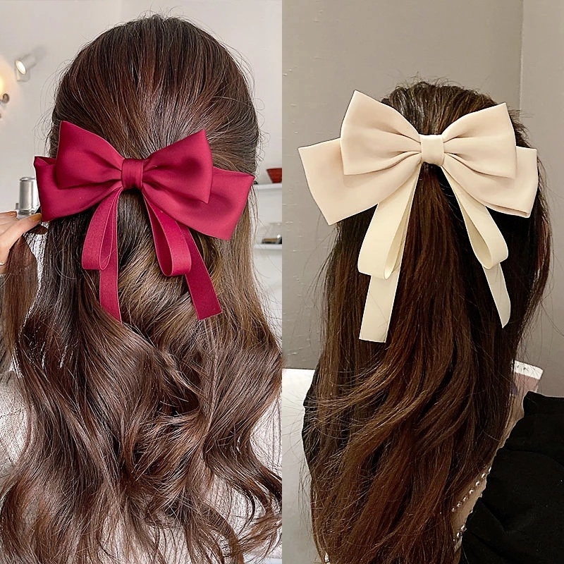 Kẹp Tóc Hình Nơ Lớn/Đôi Bằng Vải Satin Kích Thước Lớn Cho Nữ
