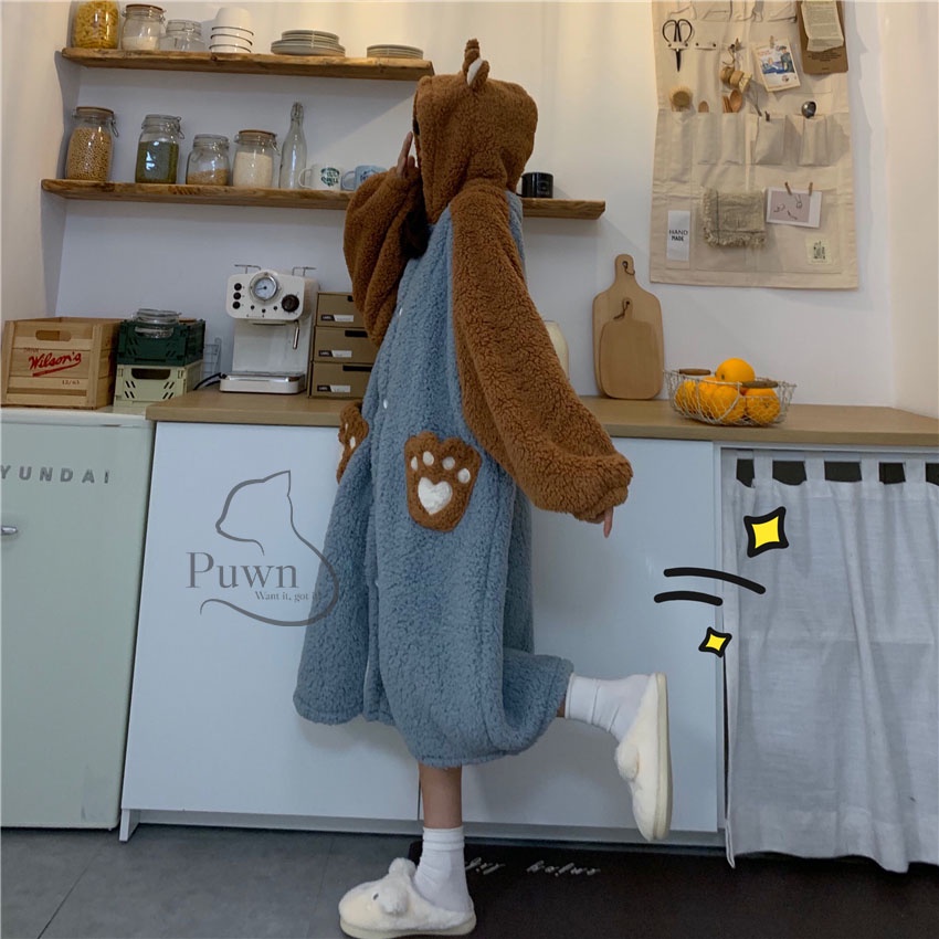 Váy bông ấm áp gấu nâu xanh cute Puwn Shop