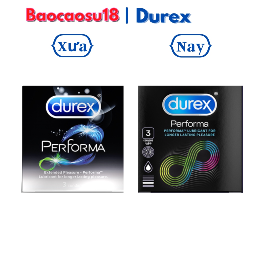Durex Performa 3 bao/ hộp. Bao cao su Durex chống xuất tinh sớm, kéo dài thời gian quan hệ.