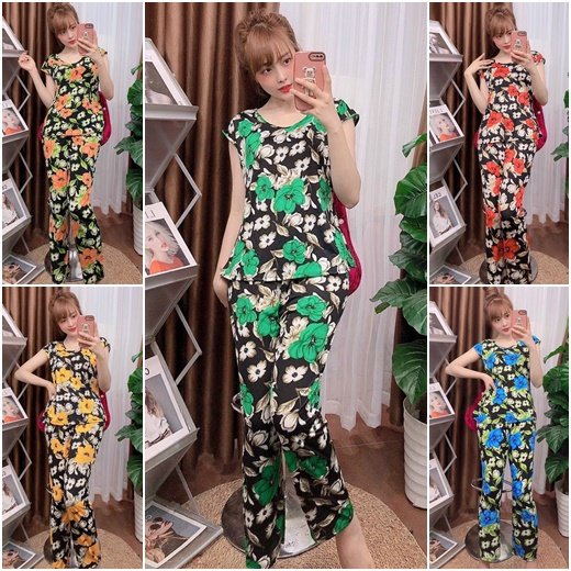 Đồ Bộ Mặc Nhà Tay Ngắn Quần Dài Chất Vải Thun Lạnh MỊN ĐẸP THOÁNG MÁT Chuẩn size L từ 45-55kg XL 53-63kg