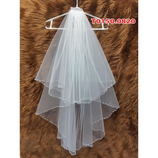 voan lúp cài tóc cô dâu 2 lớp viền cườm đá đẹp lấp lánh