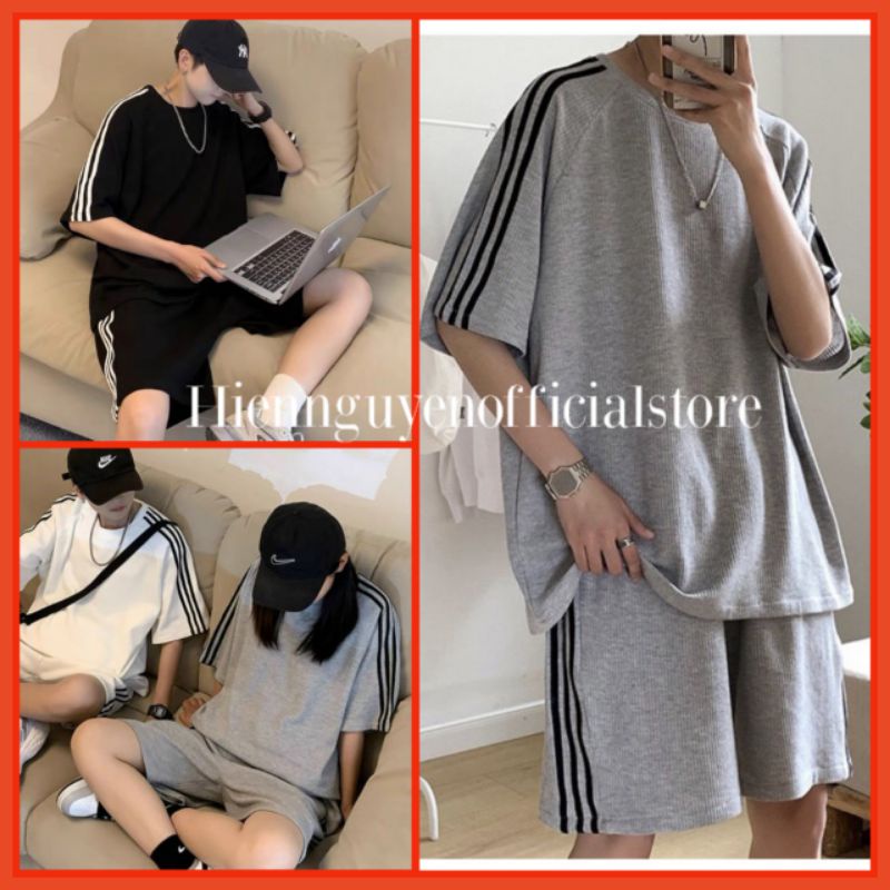 Bộ thể thao 3 sọc ngắn tay Chất bo tăm dầy dặn,unisex nam nữ mặc được