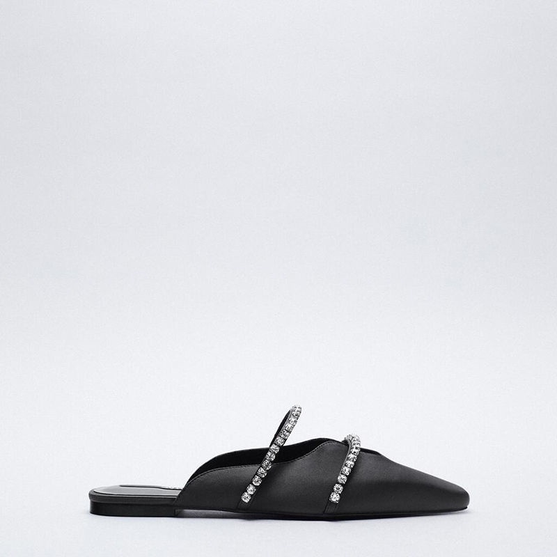 2022 mùa xuân và mùa hè mới đáy phẳng mules Pháp bán đường mòn đầu vuông rhinestone giày dép nữ