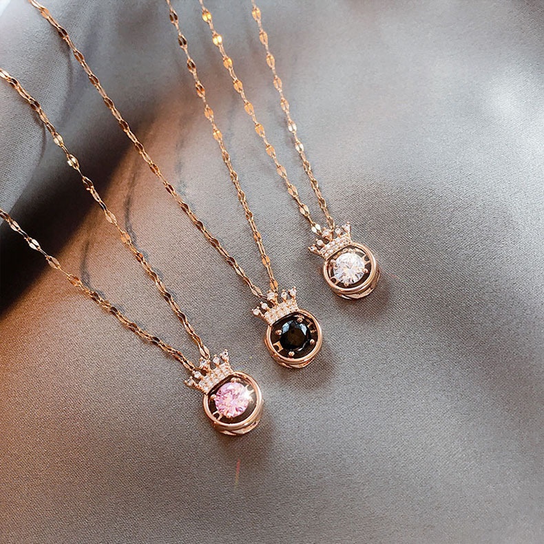 Dây Chuyền Thép Titan Mặt Vương Miện Đính Đá Zircon Thời Trang Hàn Quốc