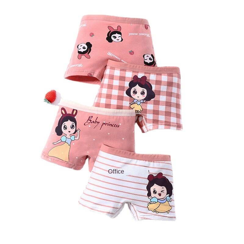 SANITKUN Bộ 4 quần lót cotton thoáng khí in họa tiết hoạt hình đáng yêu cho bé gái