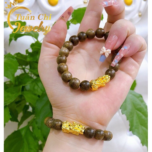 ⚡ẢNH THẬT⚡ Vòng tay Trầm Hương tặng hộp gấm đẹp - Vòng gỗ kết hợp phụ kiện tỳ hưu bạc xi vàng tài lộc, may mắn