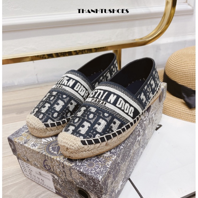 Giày Slipon nữ Di ô thổ cẩm hot, giày lười nữ đế bệt họa tiết hàng super full box