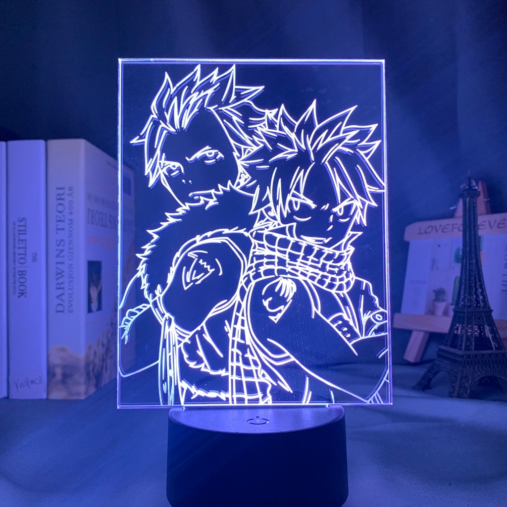 Anime Fairy Tail Natsu Dragneel and Erza Scarlet Hug Night Light Led Touch Sensor Nightlight for Child Room Decor Table 3d Lamp