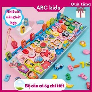 Đồ chơi gỗ thông minh⚡FreeShip⚡Bộ Đồ Chơi Câu Cá - Ghép Số Học Đếm 63 Chi Tiết Cho Bé