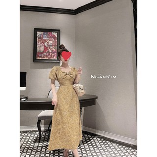 Đầm thiết kế Vintage cổ vuông hoa nhí - V27