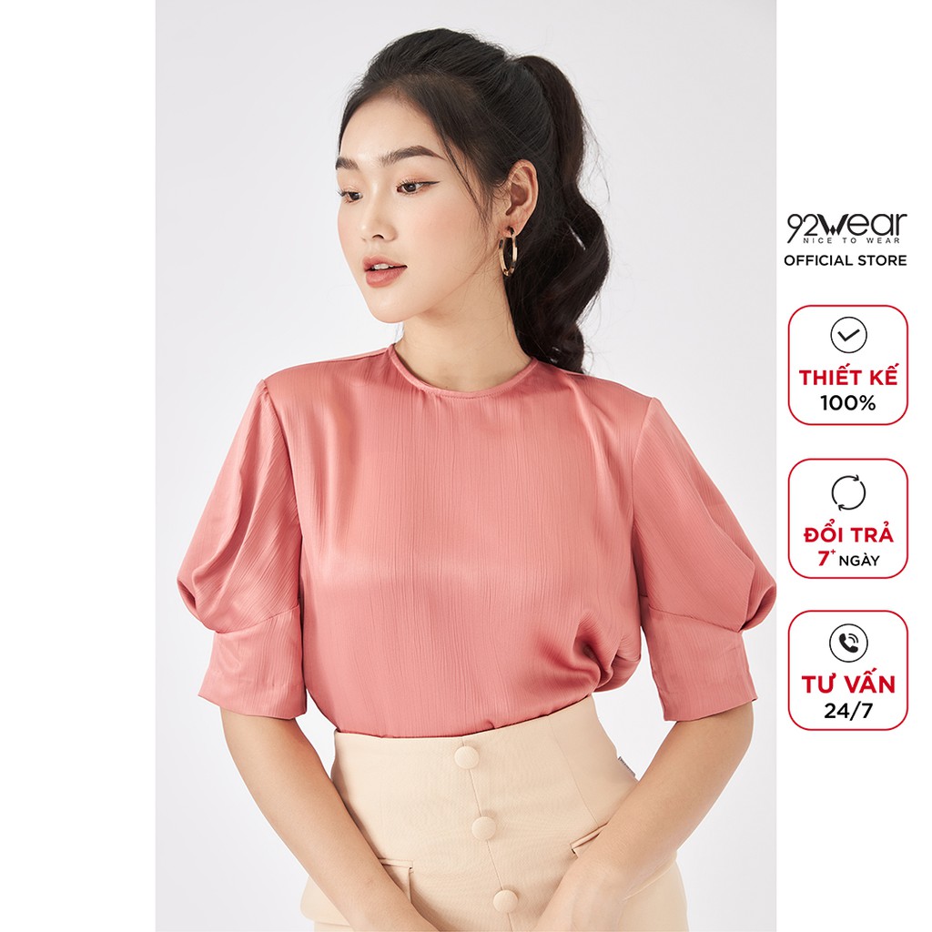 Áo sơ mi lụa nữ 92WEAR chất mát kiểu dáng trẻ trung ASA1968