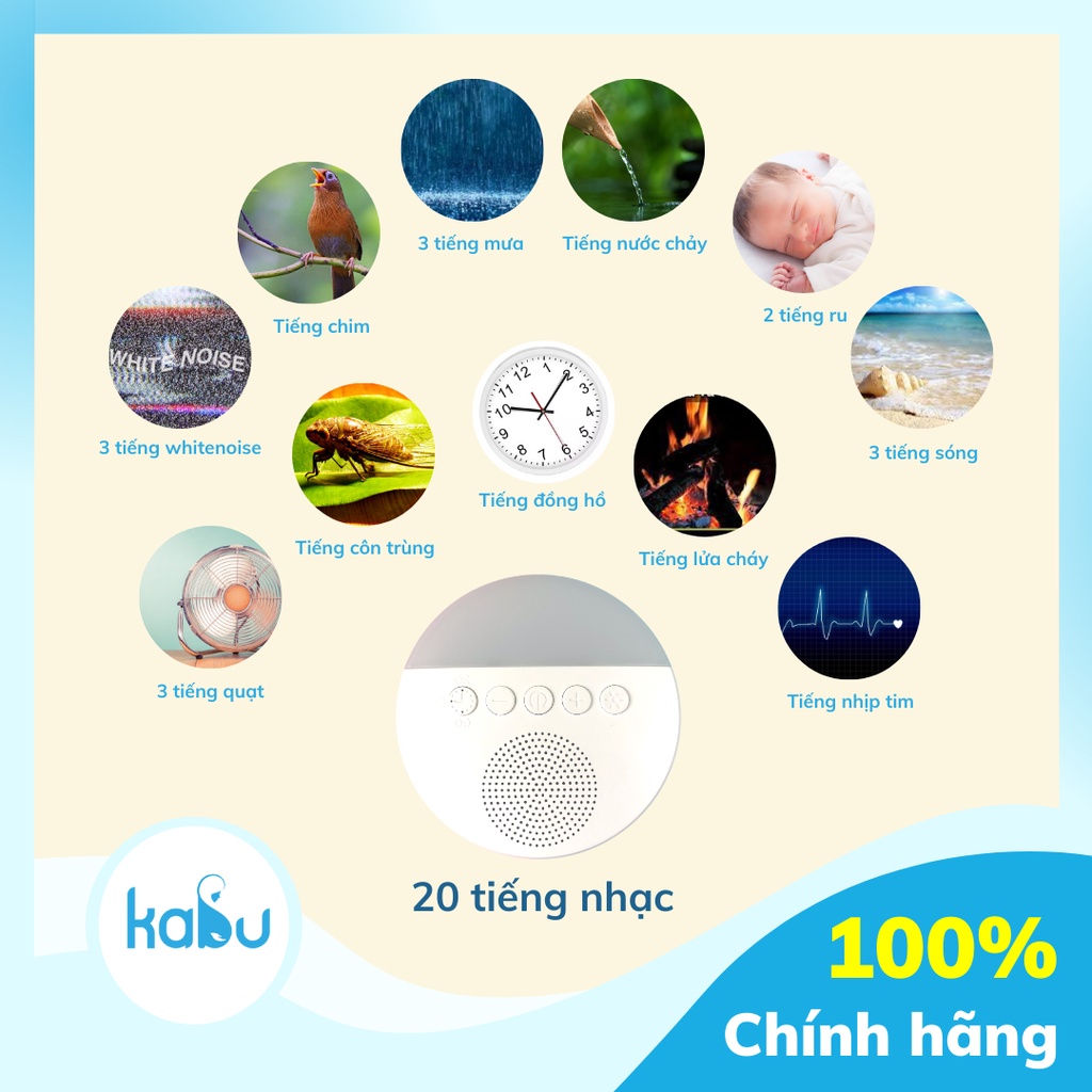 KABU - Máy Tạo Tiếng Ồn Trắng WhiteNoise Giúp Bé Ngủ Ngon Sâu Giấc, Xóa Tạp Âm