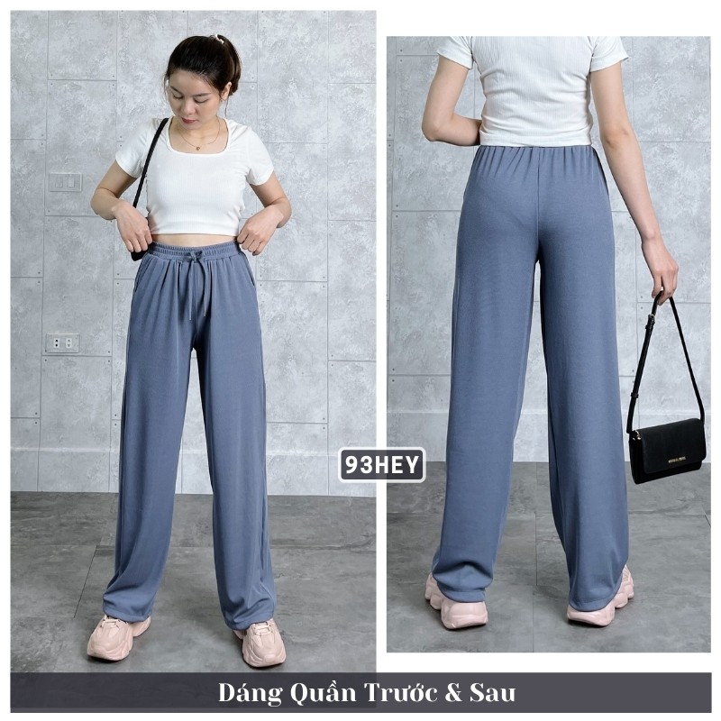 [Mã FAMAYWA giảm 10K đơn 50K] Quần Suông Ống Rộng Lưng Cao Cạp Chun Vải Tăm Culottes Dáng Dài 93HEY QOR04