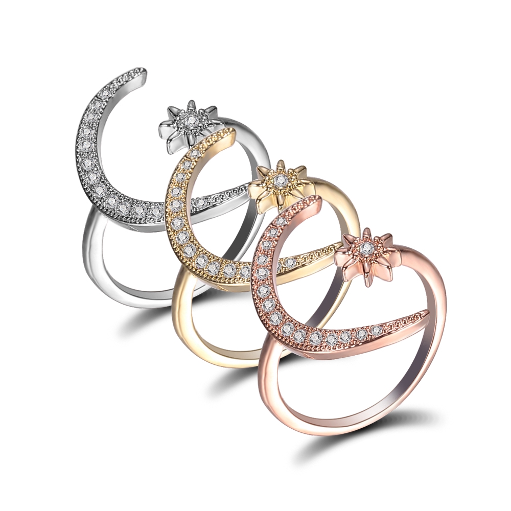 Nhẫn đeo tay hình mặt trăng và ngôi sao đính đá lấp lánh xinh xắn cho nữ