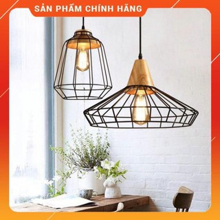 Đèn thả trang trí đuôi gỗ lồng sắt RETRO - đã bao gồm bóng Led Edison ST64 4w