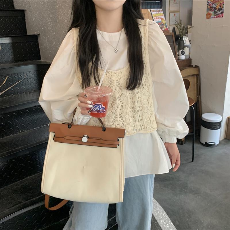 One Set Áo Sơ Mi Tay Phồng Kèm Áo Len Không Tay Thời Trang Cho Nữ