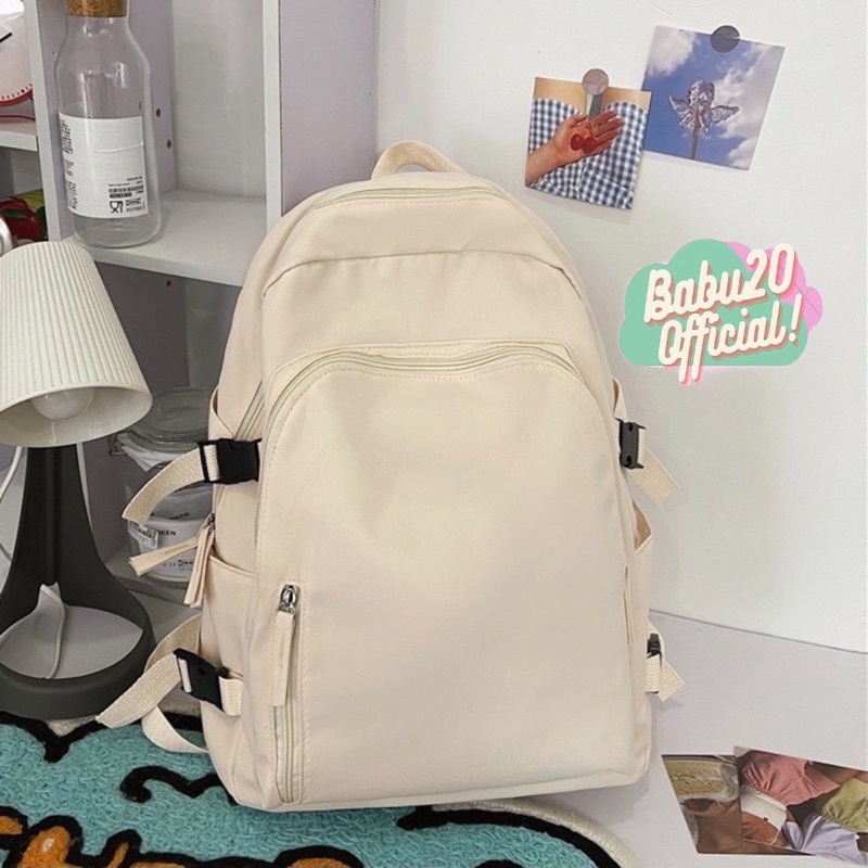 Balo Ulzzang Nữ Thời Trang Đi Học Đi Chơi Basic Vải Dù Trơn Balo Du Lịch