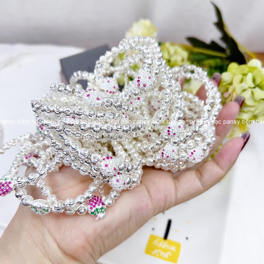 Vòng bi bạc ta PANSY hình quả dâu tây dễ thương cho bé gái - Lắc bạc ta dạng chuỗi bi cao cấp