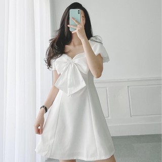 Đầm dạo phố dáng xòe nhẹ tay bồng phối nơ xinh xắn - BiBi Dress