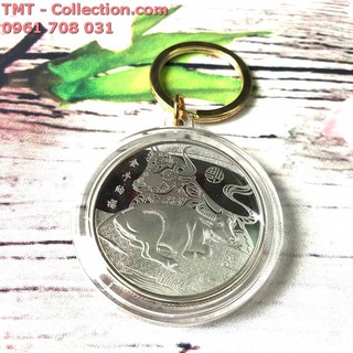 Móc khóa Xu con Trâu Mạ Bạc; Dùng để treo chìa khóa, may mắn cho người dùng-TMT Collection-SP002385