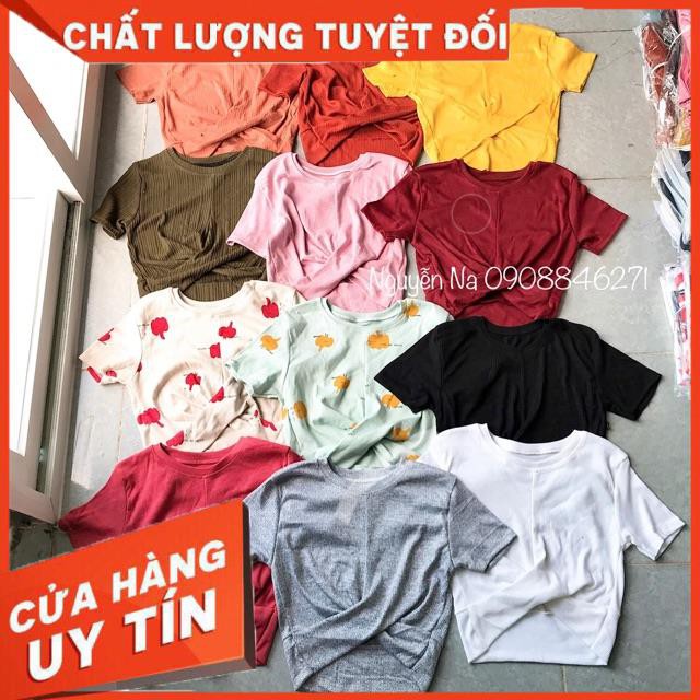 Áo croptop xoắn eo tay ngắn- vải dư xịn thun gân tăm