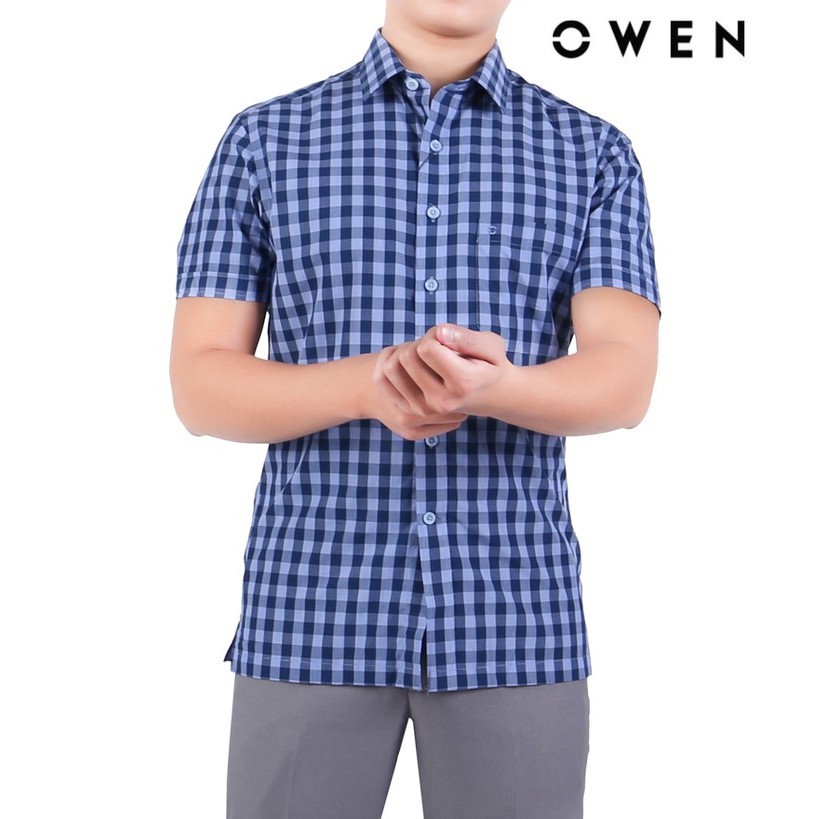 Áo sơ mi ngắn tay Owen Bamboo Bodyfit màu xanh caro - BA20562NT