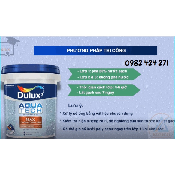 Chất chống thấm SÀN không pha xi măng Dulux Aquatech Max Chống thấm hiệu quả gấp 2 lần - Lon 6kg