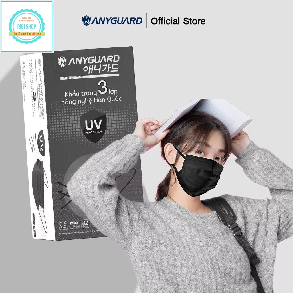 Khẩu Trang ANYGUARD Hàn Quốc 3 Lớp Chính Hãng Lọc 99% Vi Khuẩn - UV Protection Bảo Vệ Hằng Ngày - Màu Đen