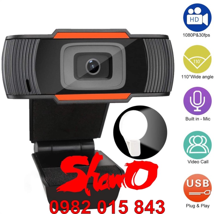 Webcam HD 1080P siêu nét có Mic và led trợ sáng – Đế kẹp cố định cho máy tính – Hỗ trợ học trực tuyến – Bảo hành 1 năm