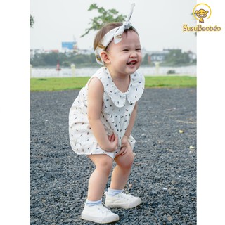 [ẢNH THẬT] Đầm sát nách cho bé cổ sen vải cotton trắng họa tiết dép nhí xinh (vải tốt - may kĩ)