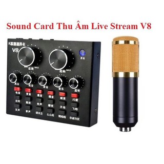 BỘ KARAOKE LIVESTREAM Mic thu âm và soundcard V8 kèm đủ bộ, full phụ kiện, hát cực hay như ca sĩ chuyên nghiệp